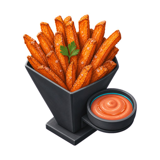 Sweet Potato Fries with Coral Brandy Cocktail Sauce